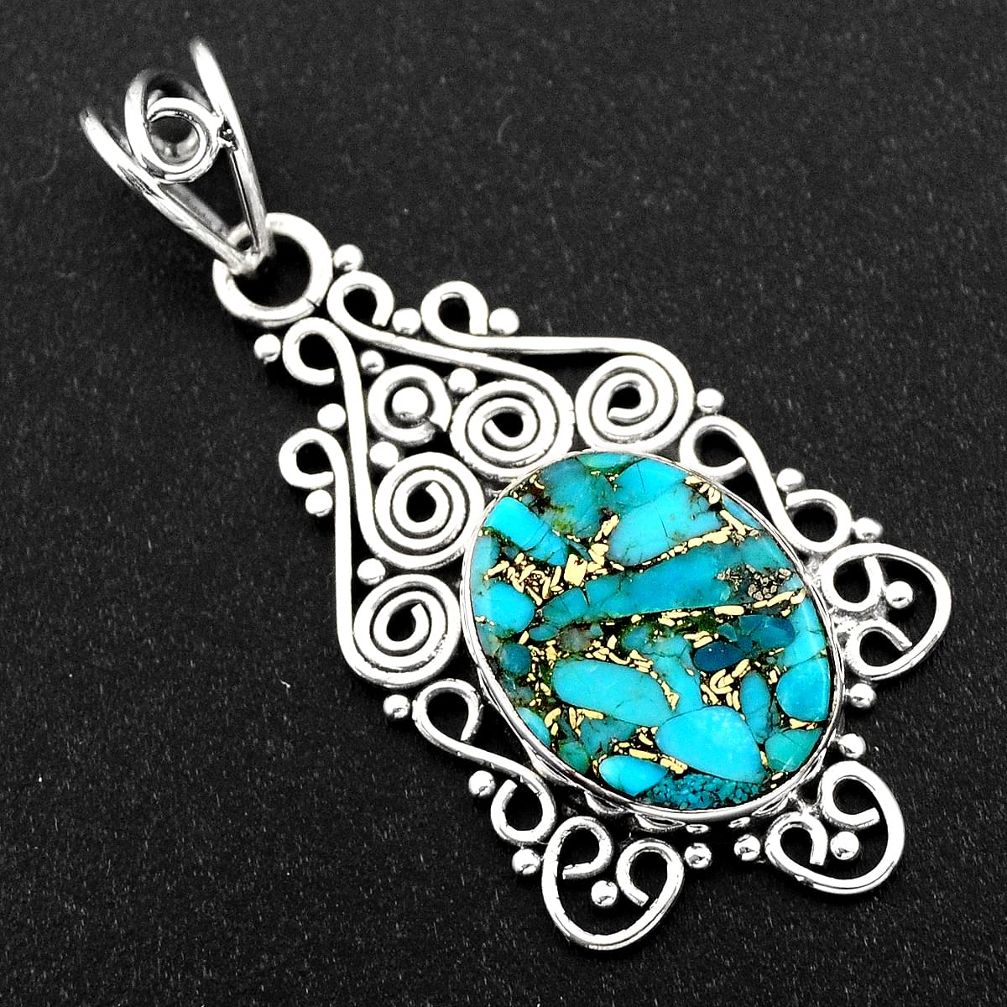 925 sterling silver 8.33cts blue copper turquoise pendant jewelry r1940