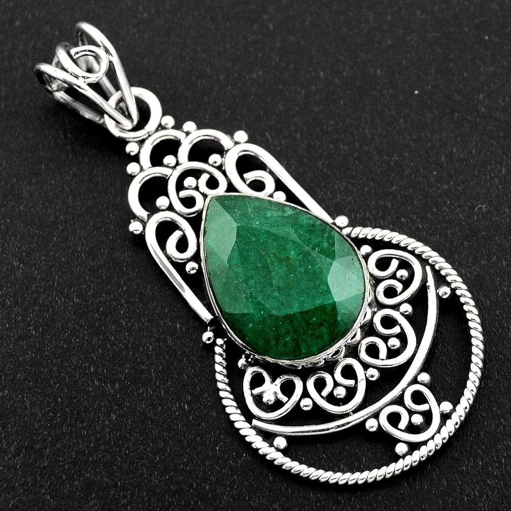 9.99cts natural green emerald 925 sterling silver pendant jewelry r1959