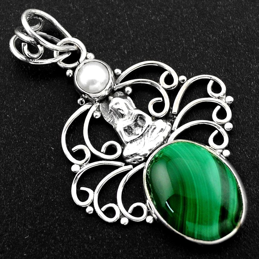 10.23cts natural green malachite 925 silver buddha charm pendant jewelry r1962