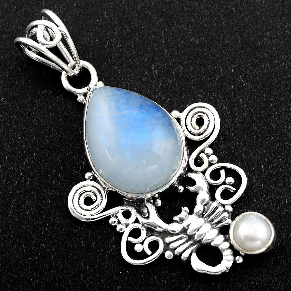 925 silver 10.37cts natural rainbow moonstone pearl scorpion pendant r1972