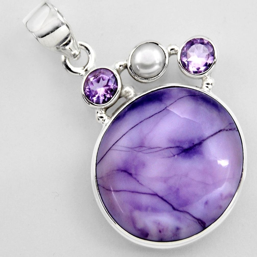 18.15cts natural purple tiffany stone pearl 925 sterling silver pendant r2223