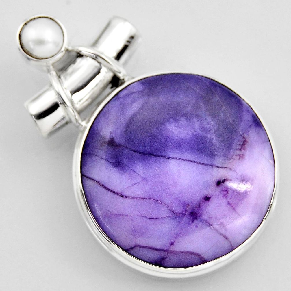 925 sterling silver 16.06cts natural purple tiffany stone pearl pendant r2228