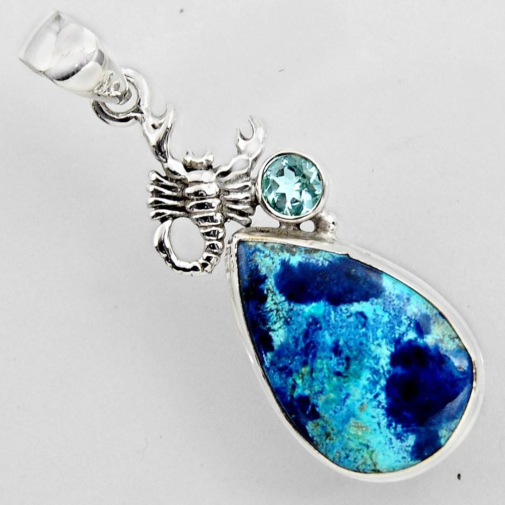 15.02cts natural blue shattuckite topaz 925 silver scorpion pendant r2242