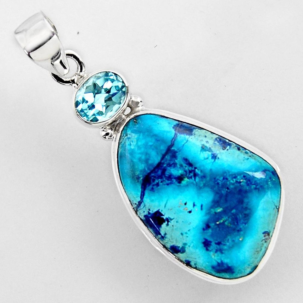 17.93cts natural blue shattuckite topaz 925 sterling silver pendant r2243