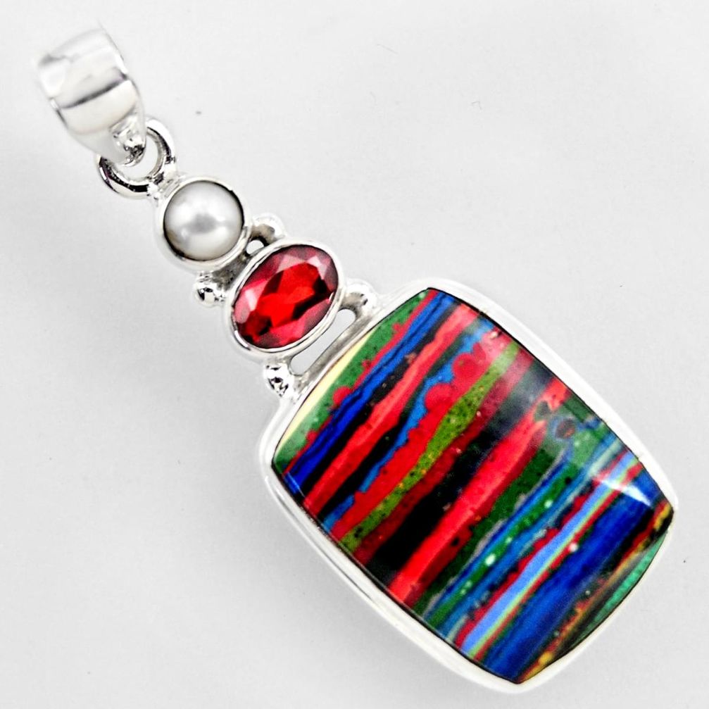 16.54cts natural multi color rainbow calsilica garnet 925 silver pendant r2267