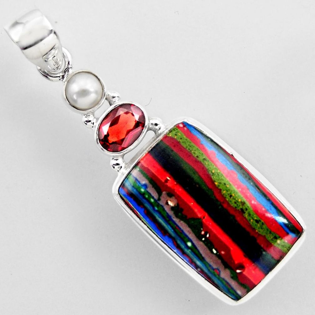 16.49cts natural multi color rainbow calsilica garnet 925 silver pendant r2269