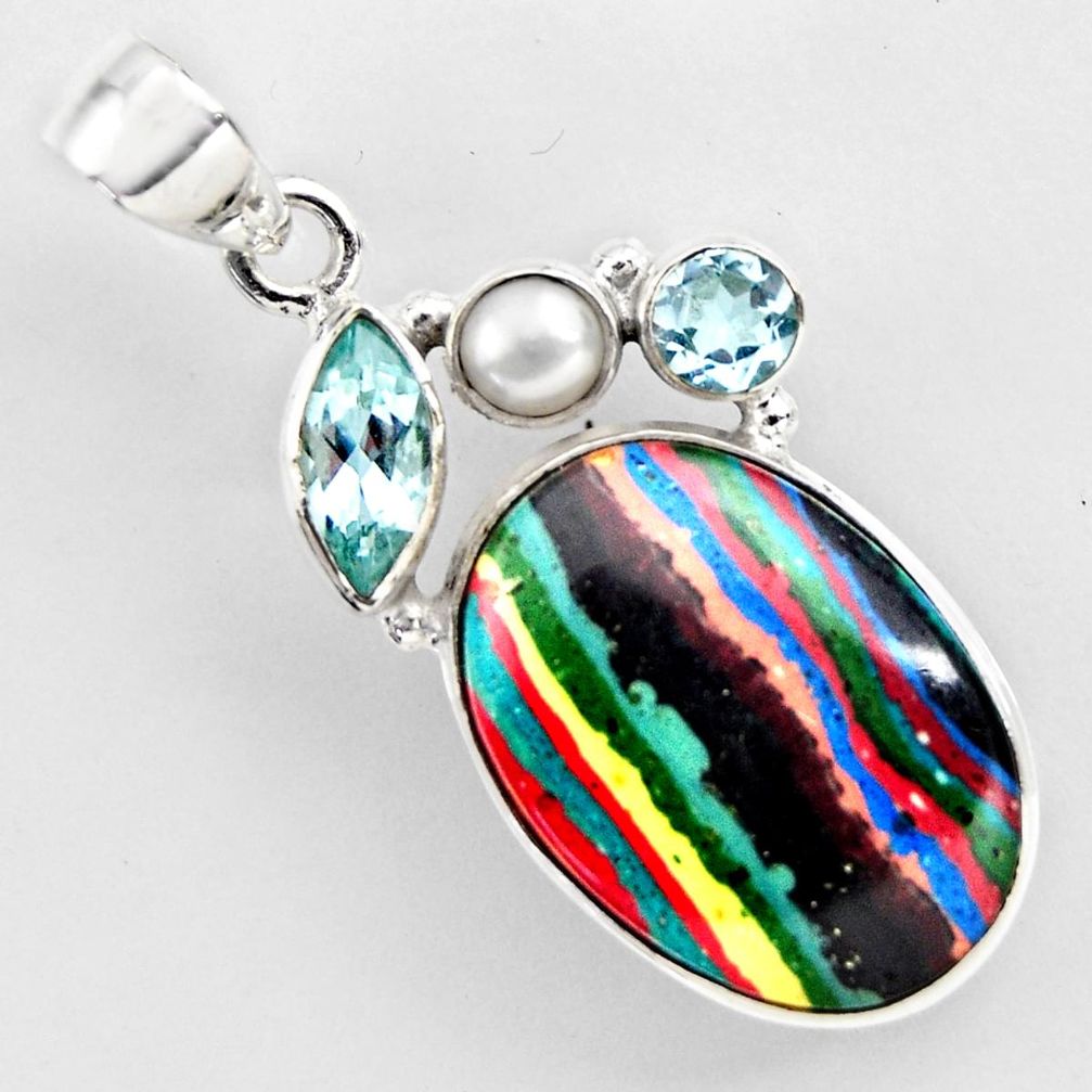 16.03cts natural multi color rainbow calsilica topaz 925 silver pendant r2272