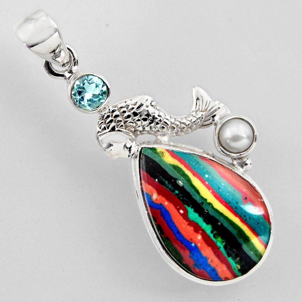 925 silver 15.44cts natural multi color rainbow calsilica topaz pendant r2278