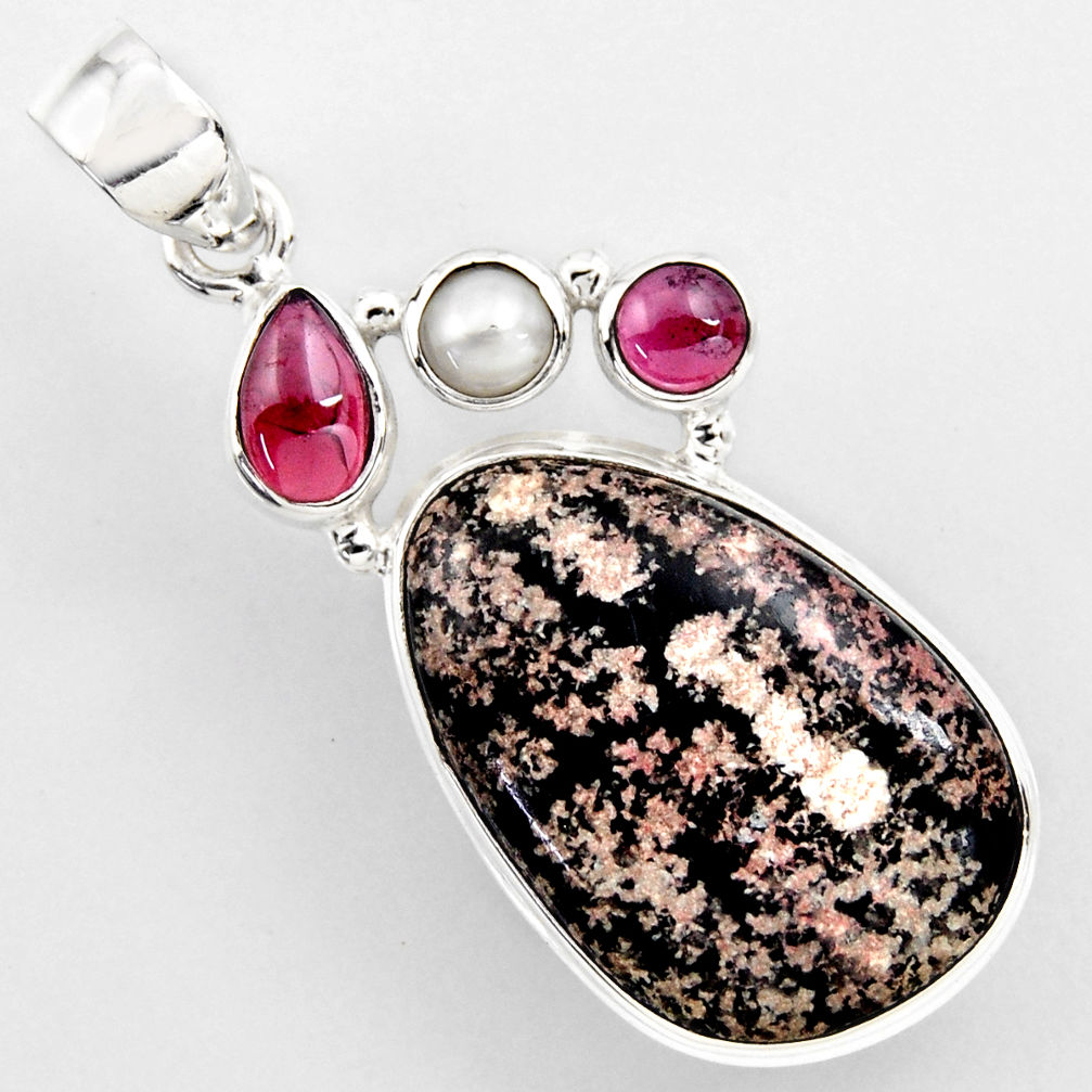 17.42cts natural pink firework obsidian garnet pearl 925 silver pendant r2298