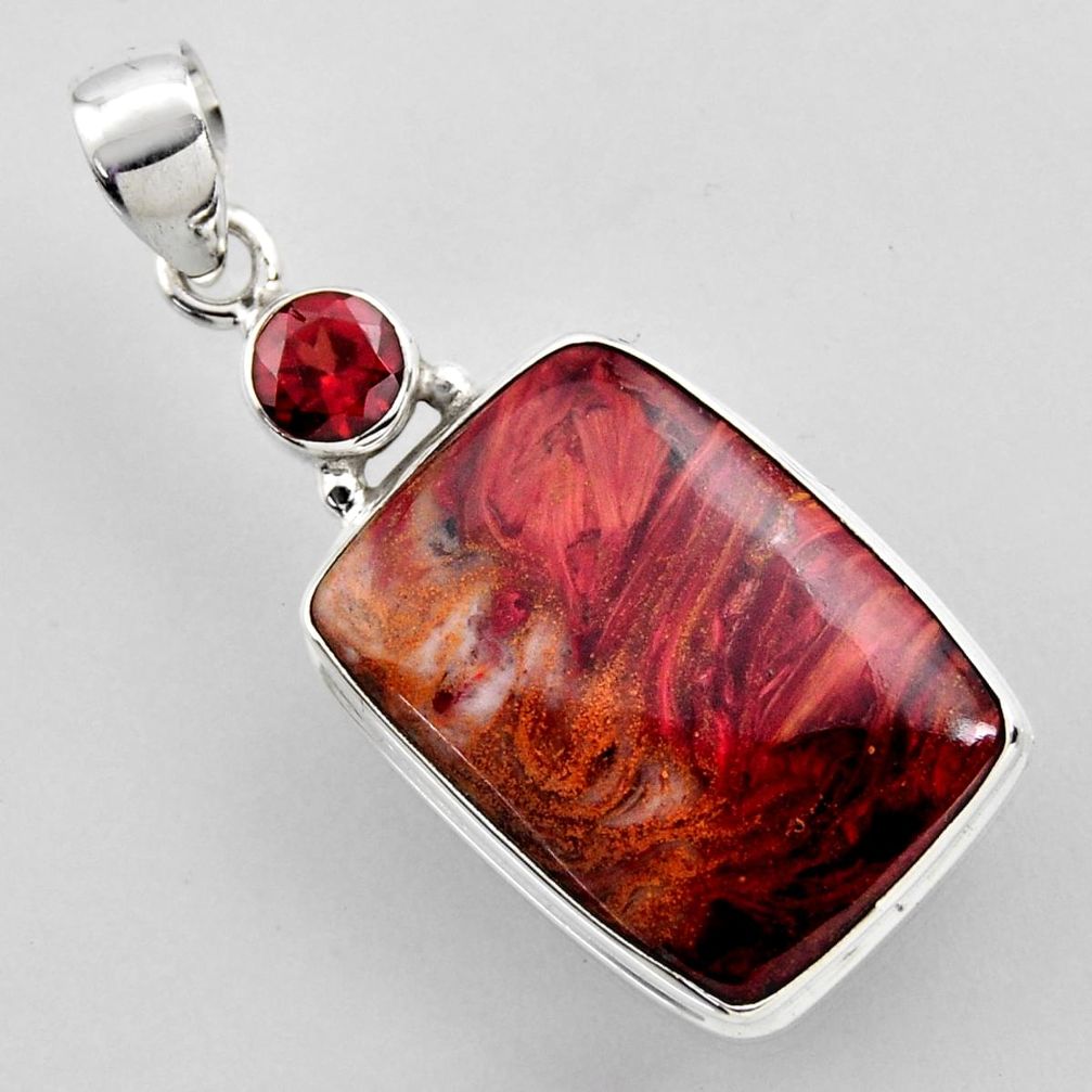 925 silver 18.15cts natural brown moroccan seam agate red garnet pendant r2305