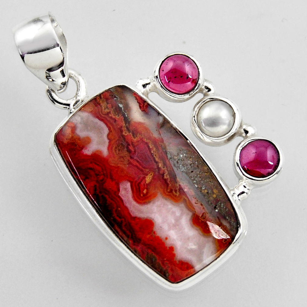 17.93cts natural brown moroccan seam agate garnet pearl 925 silver pendant r2310