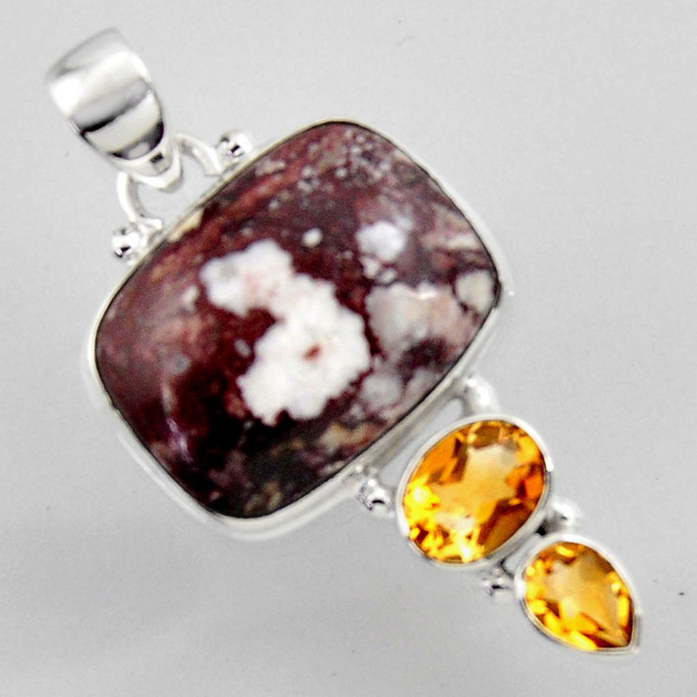 19.25cts natural white wild horse magnesite citrine 925 silver pendant r2326