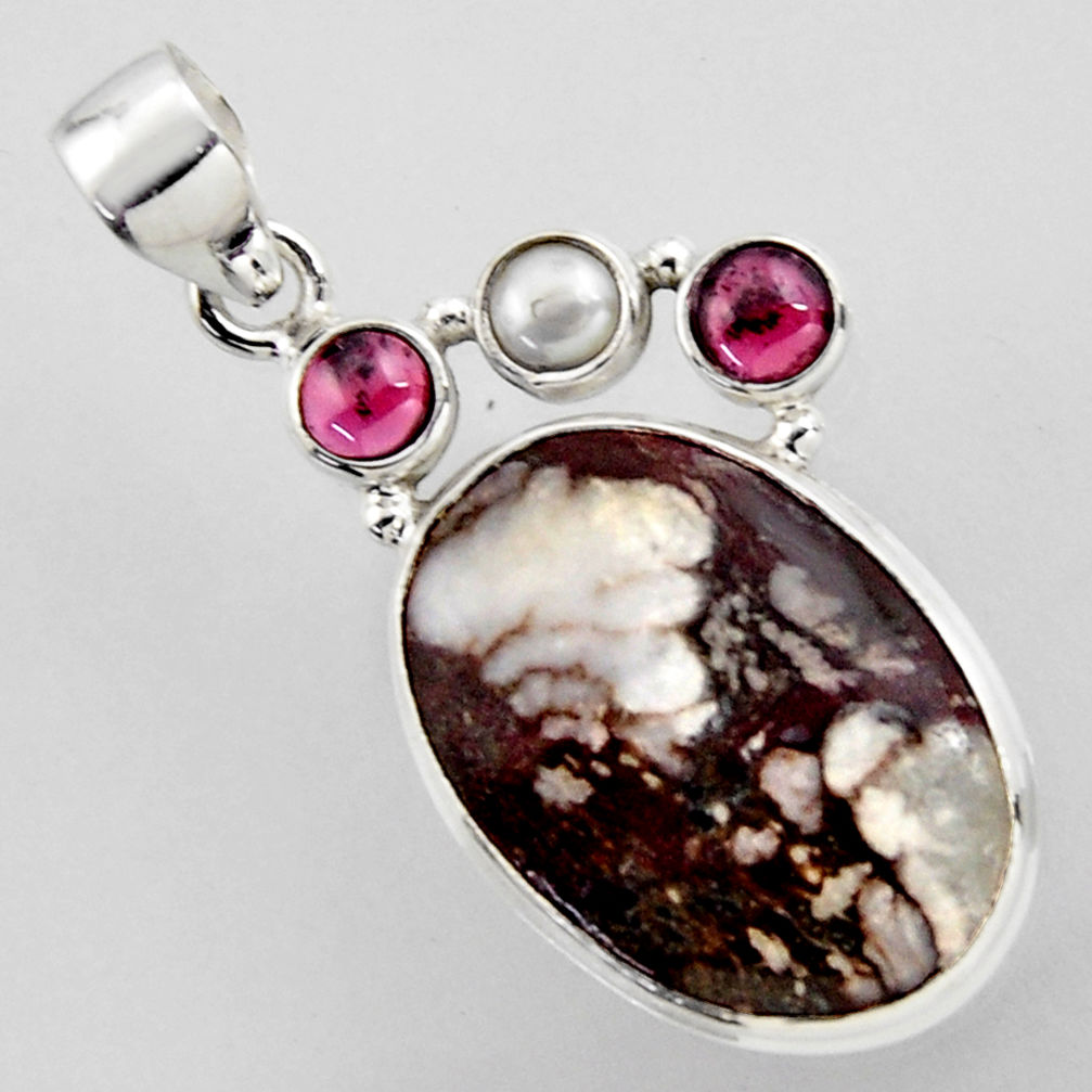 16.85cts natural white wild horse magnesite garnet 925 silver pendant r2330