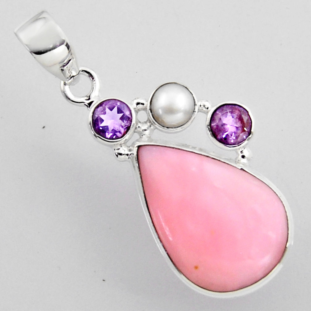 14.47cts natural pink opal amethyst pearl 925 sterling silver pendant r2346