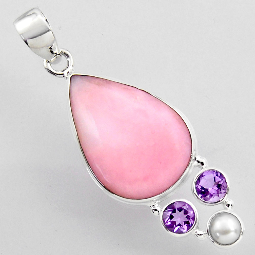 15.55cts natural pink opal amethyst pearl 925 sterling silver pendant r2349