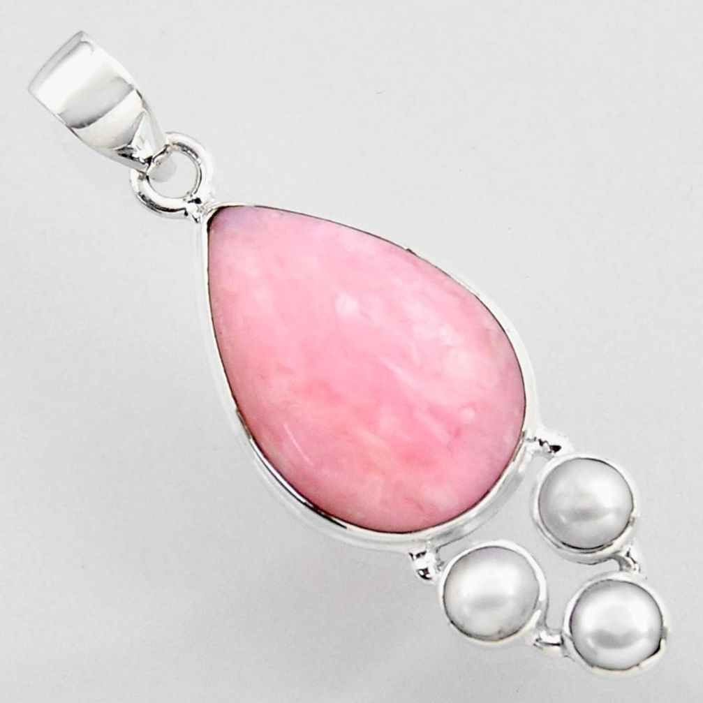 14.90cts natural pink opal white pearl 925 sterling silver pendant jewelry r2350