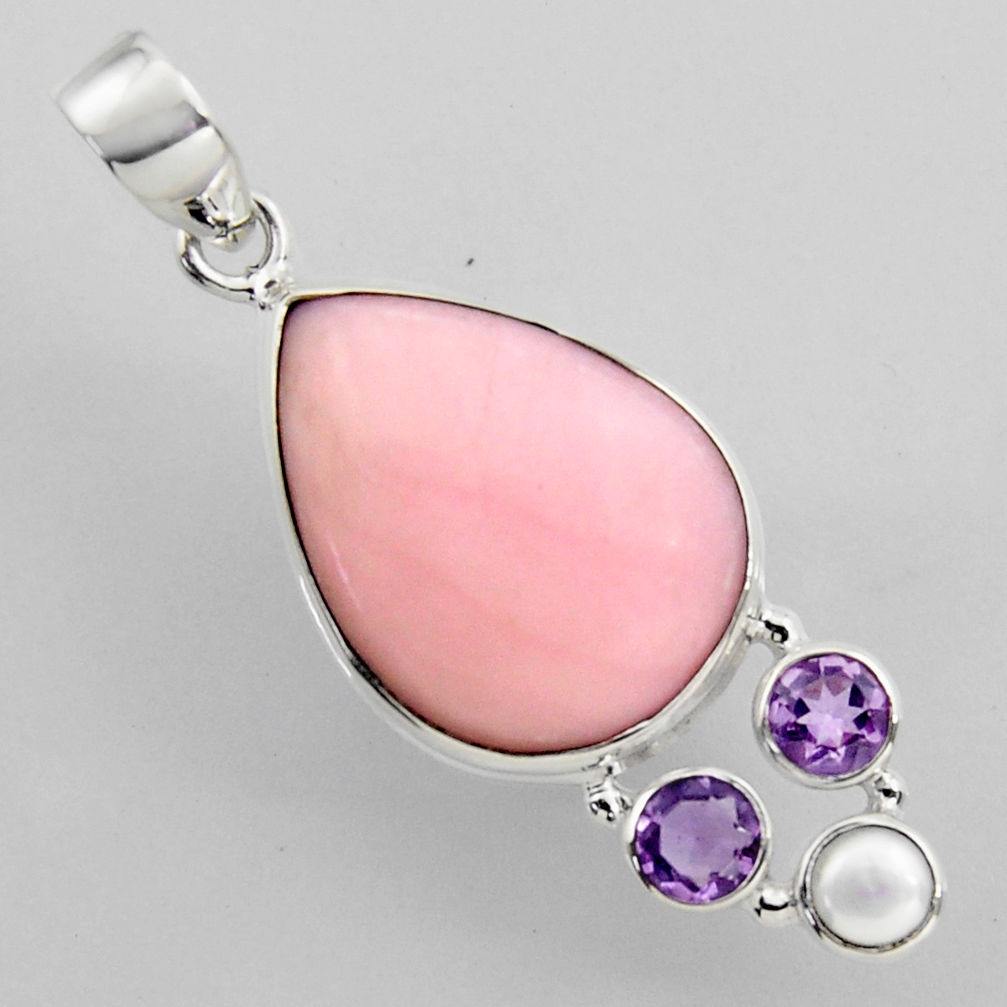 15.55cts natural pink opal amethyst pearl 925 sterling silver pendant r2354