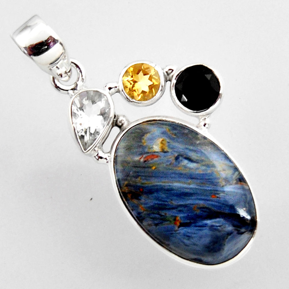 14.40cts natural black pietersite (african) onyx 925 silver pendant r2373