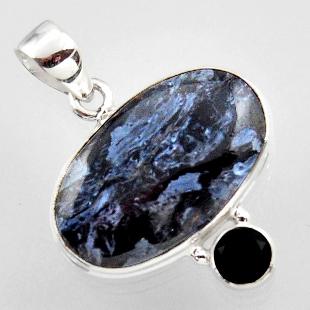15.02cts natural black pietersite (african) onyx 925 silver pendant r2375