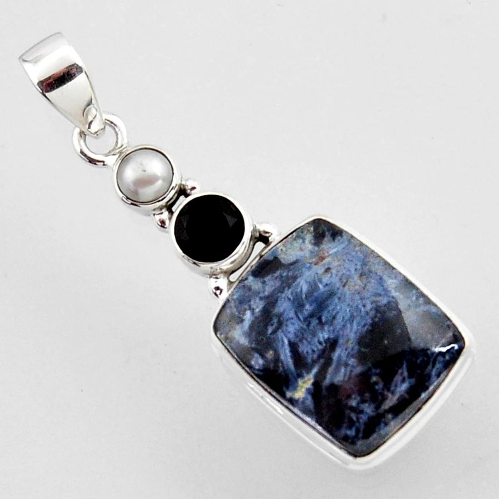 14.72cts natural black pietersite (african) onyx 925 silver pendant r2376