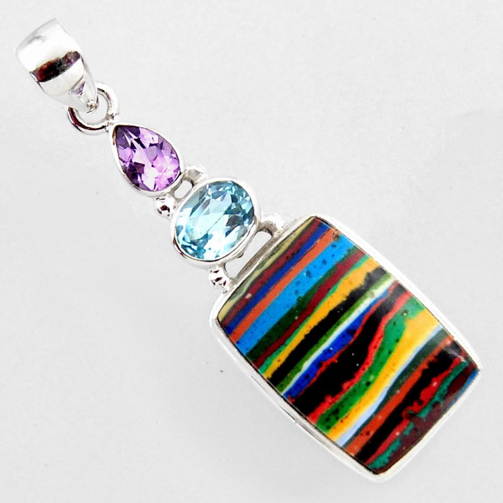 17.22cts natural multi color rainbow calsilica amethyst 925 silver pendant r2382