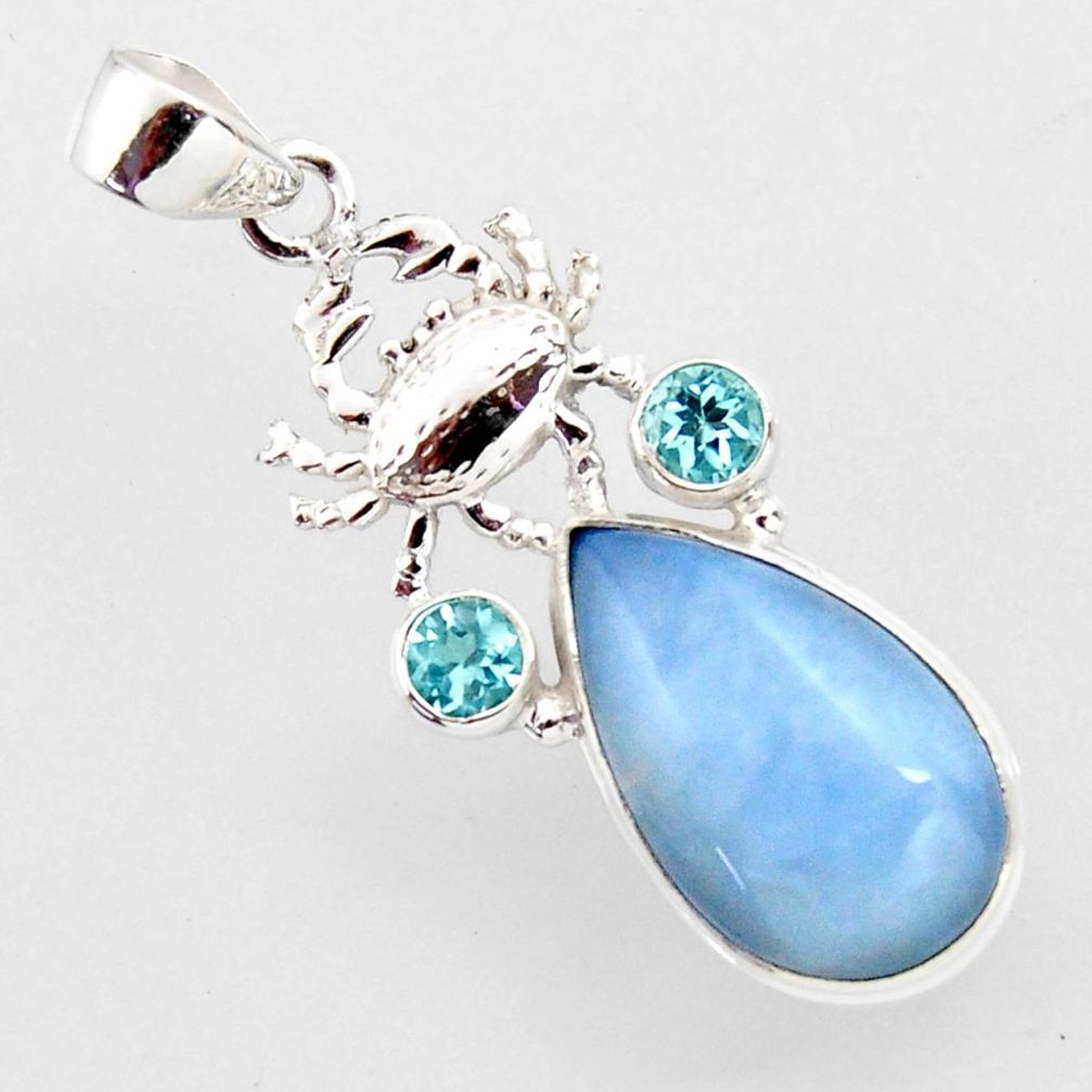 925 sterling silver 15.97cts natural blue owyhee opal topaz crab pendant r2383