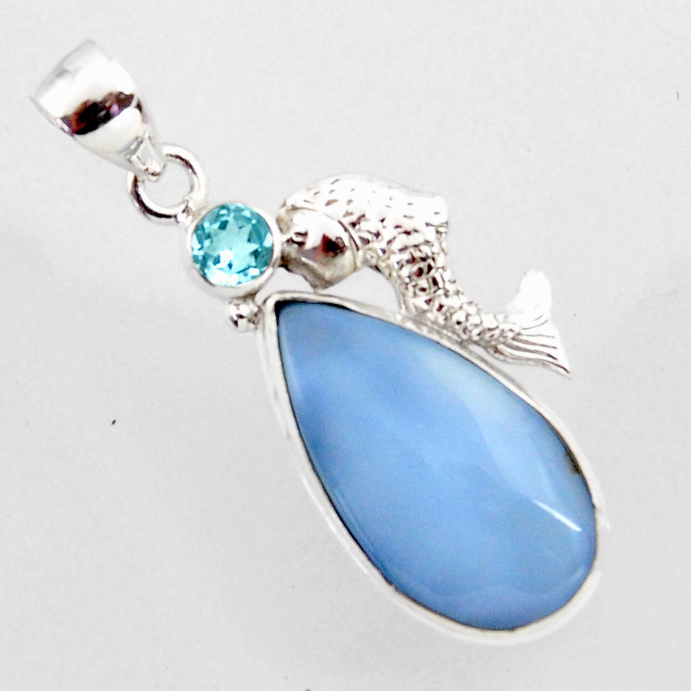 925 sterling silver 15.55cts natural blue owyhee opal topaz fish pendant r2390