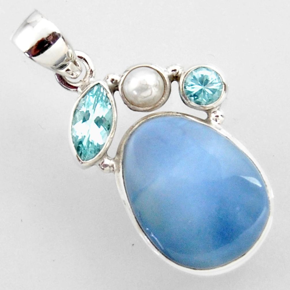 925 sterling silver 16.73cts natural blue owyhee opal topaz pearl pendant r2400