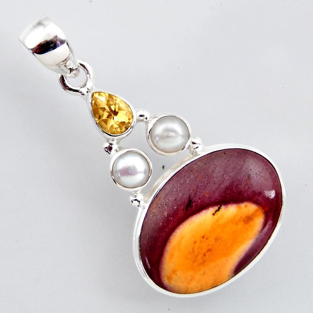 17.22cts natural brown mookaite citrine pearl 925 sterling silver pendant r2410