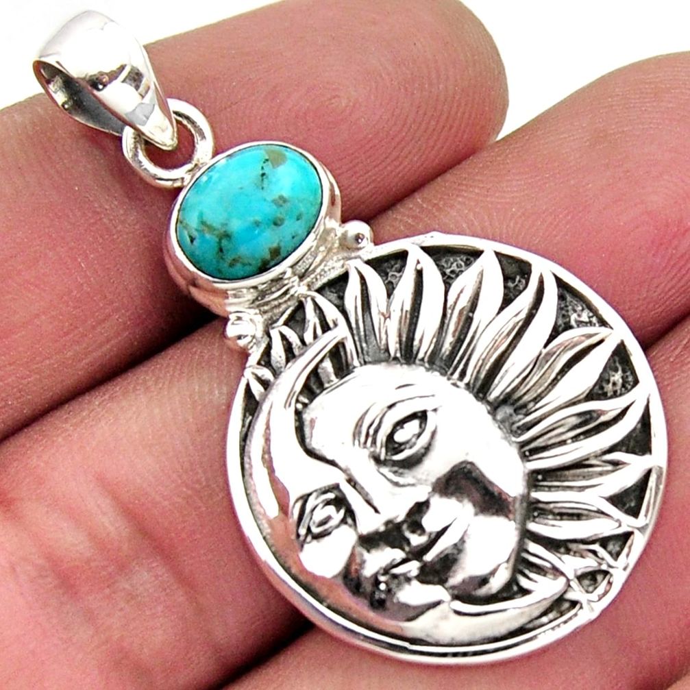 3.05cts blue arizona mohave turquoise silver crescent moon star pendant r2447