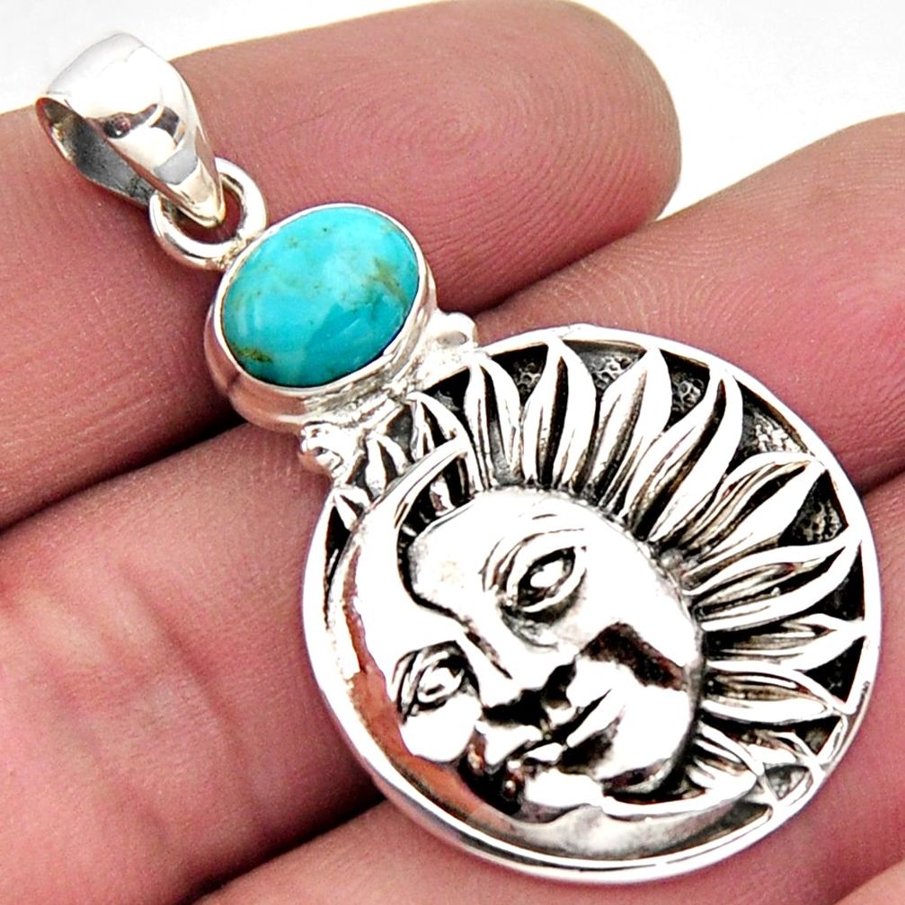 3.21cts blue arizona mohave turquoise silver crescent moon star pendant r2448