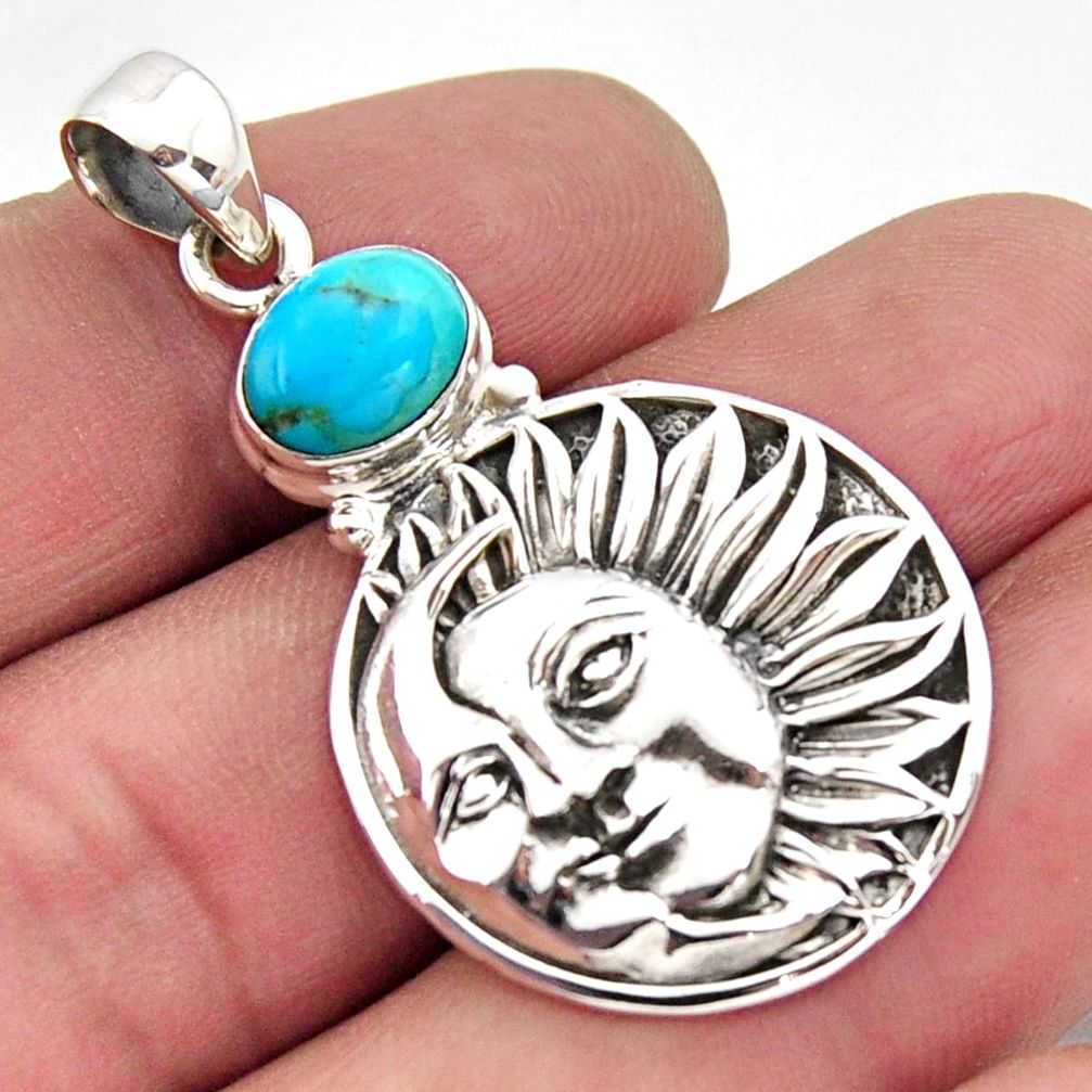 3.08cts arizona mohave turquoise 925 silver crescent moon star pendant r2450