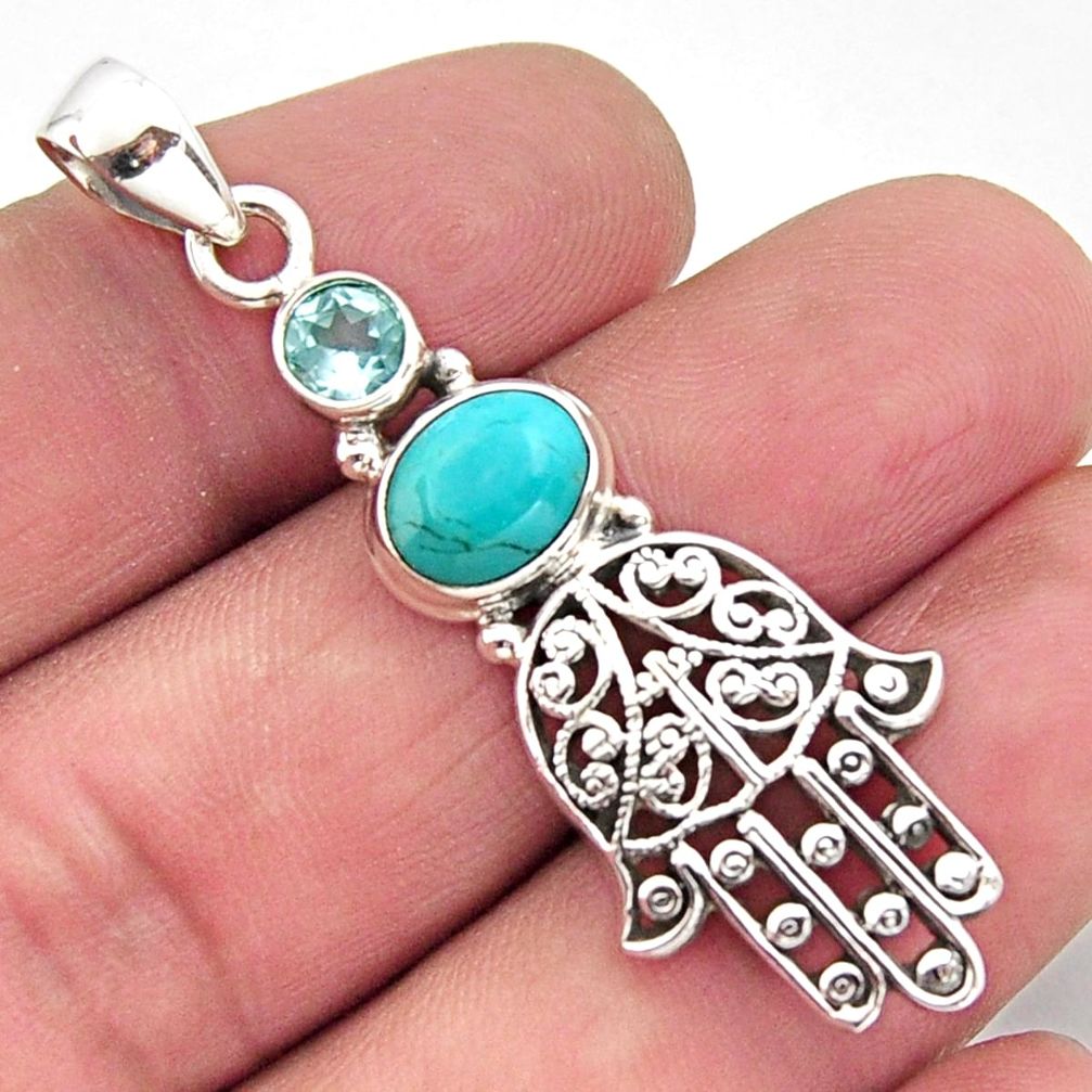 925 silver 4.21cts blue arizona mohave turquoise hand of god hamsa pendant r2467