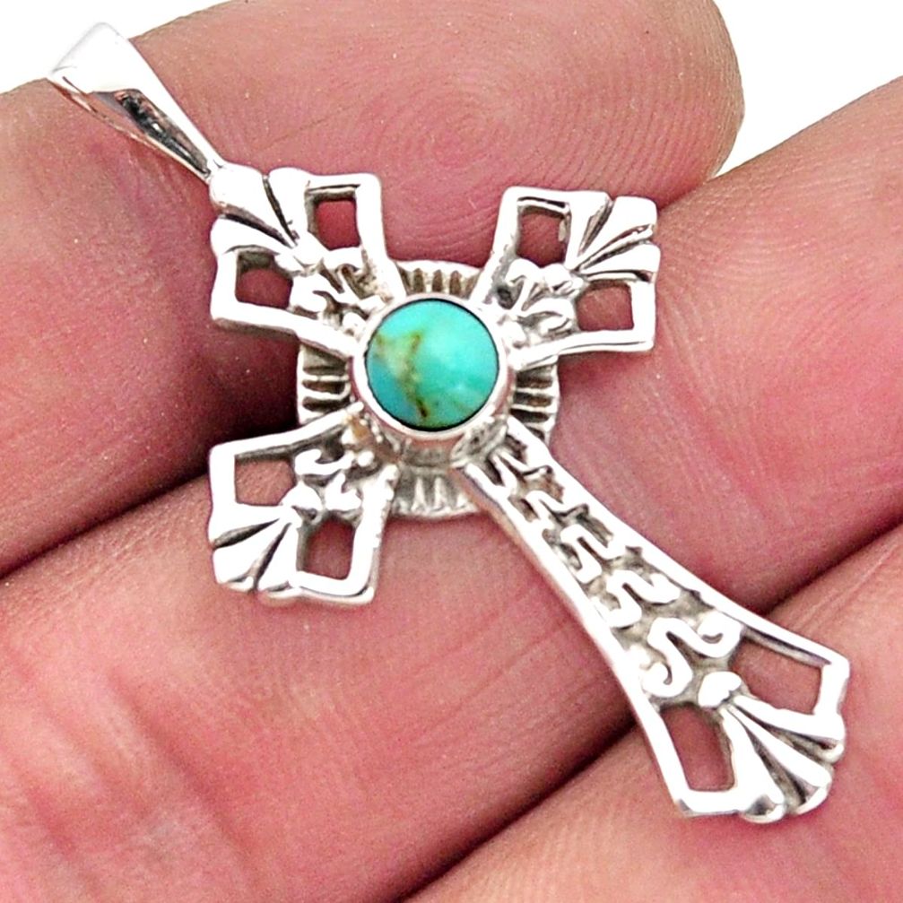 925 silver 0.78cts blue arizona mohave turquoise round cross pendant r2479