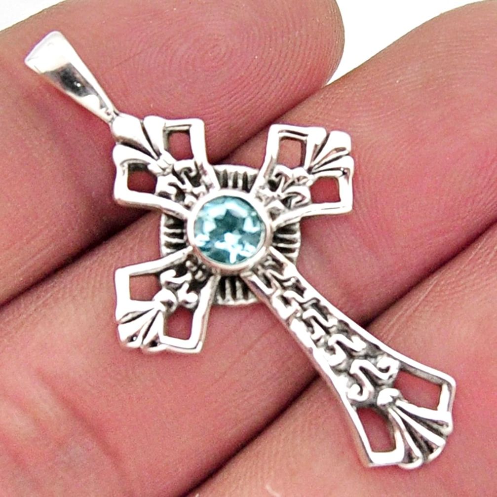 0.80cts natural blue topaz 925 sterling silver holy cross pendant jewelry r2483