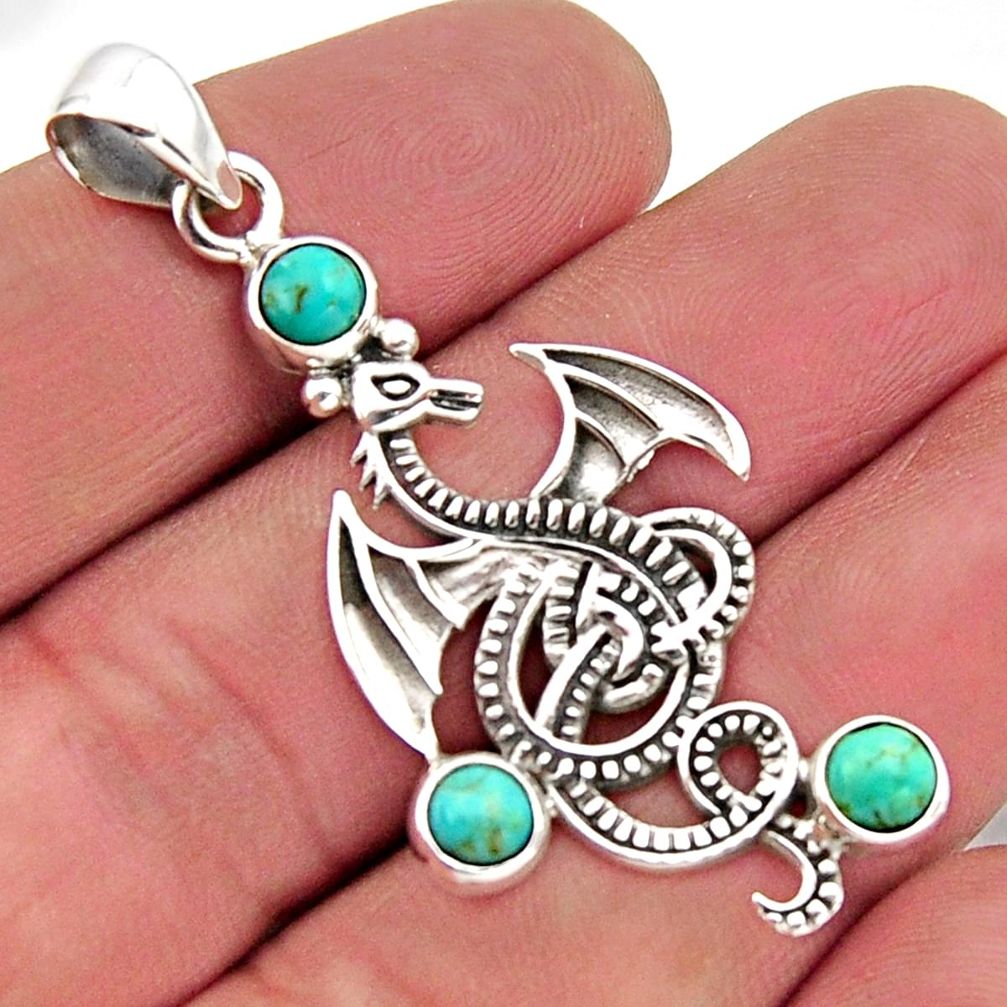 2.63cts blue arizona mohave turquoise 925 sterling silver dragon pendant r2487