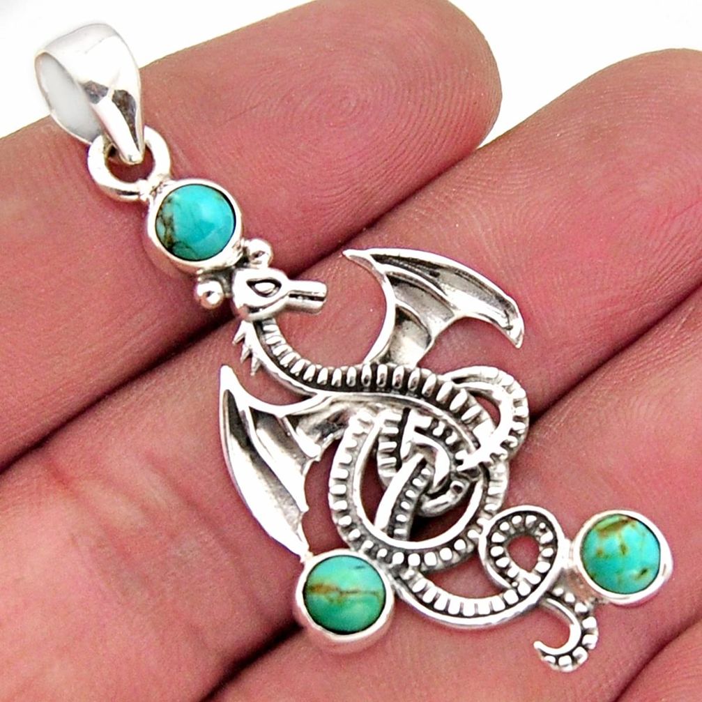 925 sterling silver 2.51cts blue arizona mohave turquoise dragon pendant r2488