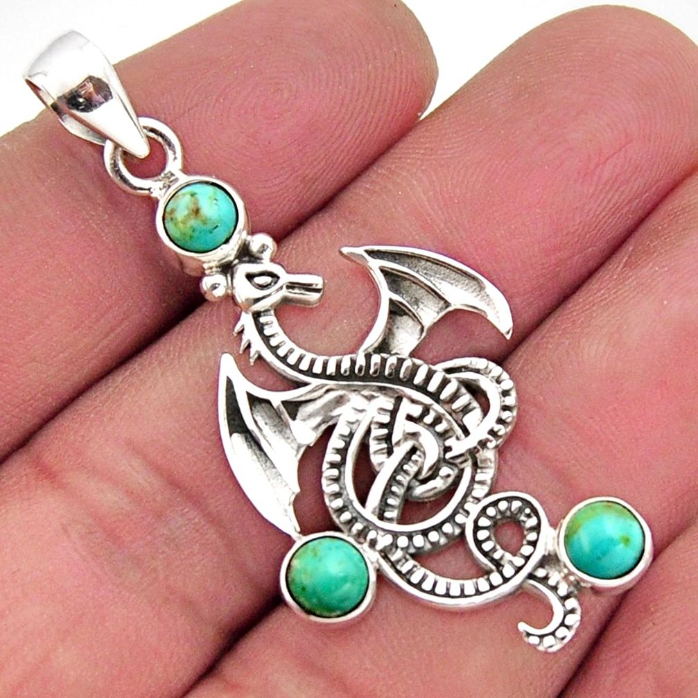 2.77cts blue arizona mohave turquoise 925 sterling silver dragon pendant r2490