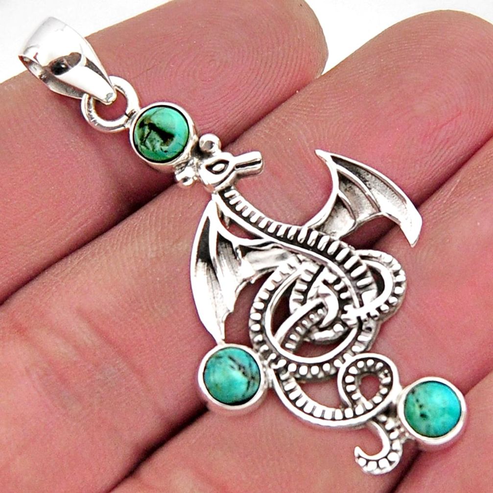 925 sterling silver 2.63cts blue arizona mohave turquoise dragon pendant r2491