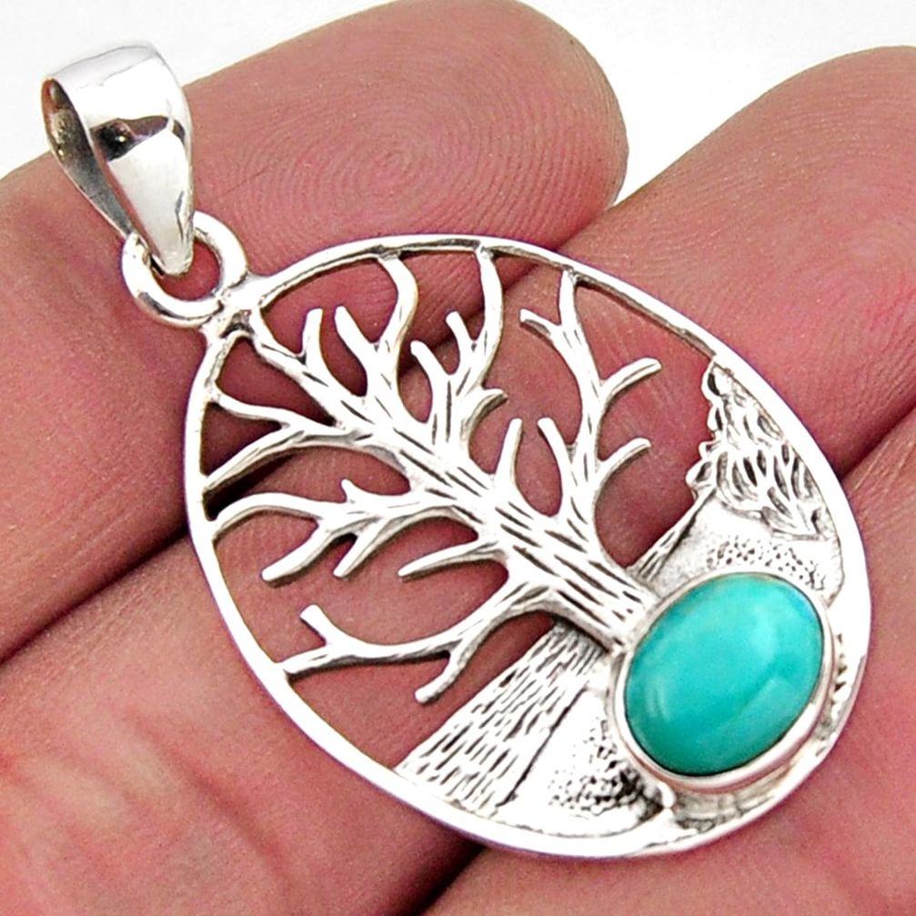 3.16cts blue arizona mohave turquoise 925 silver tree of life pendant r2492