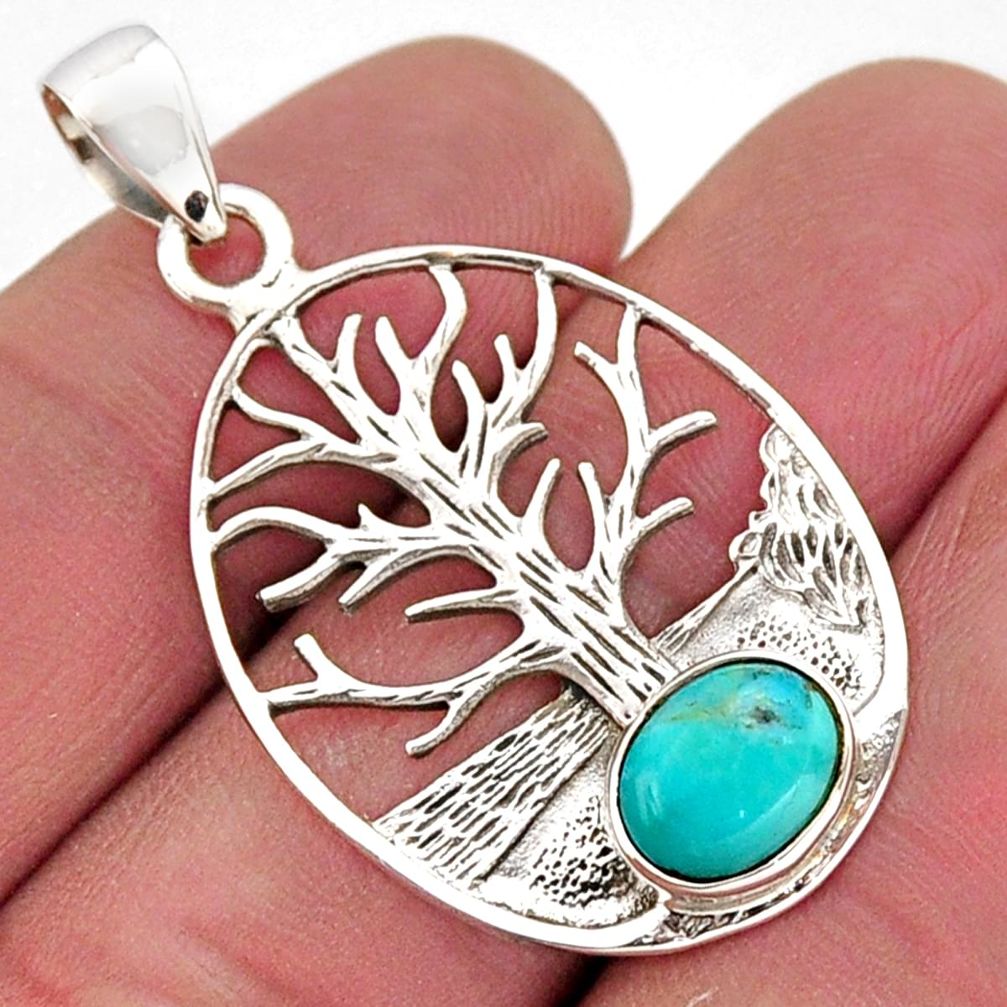 3.16cts blue arizona mohave turquoise 925 silver tree of life pendant r2493