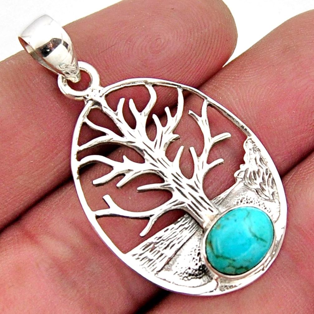 3.16cts blue arizona mohave turquoise 925 silver tree of life pendant r2494