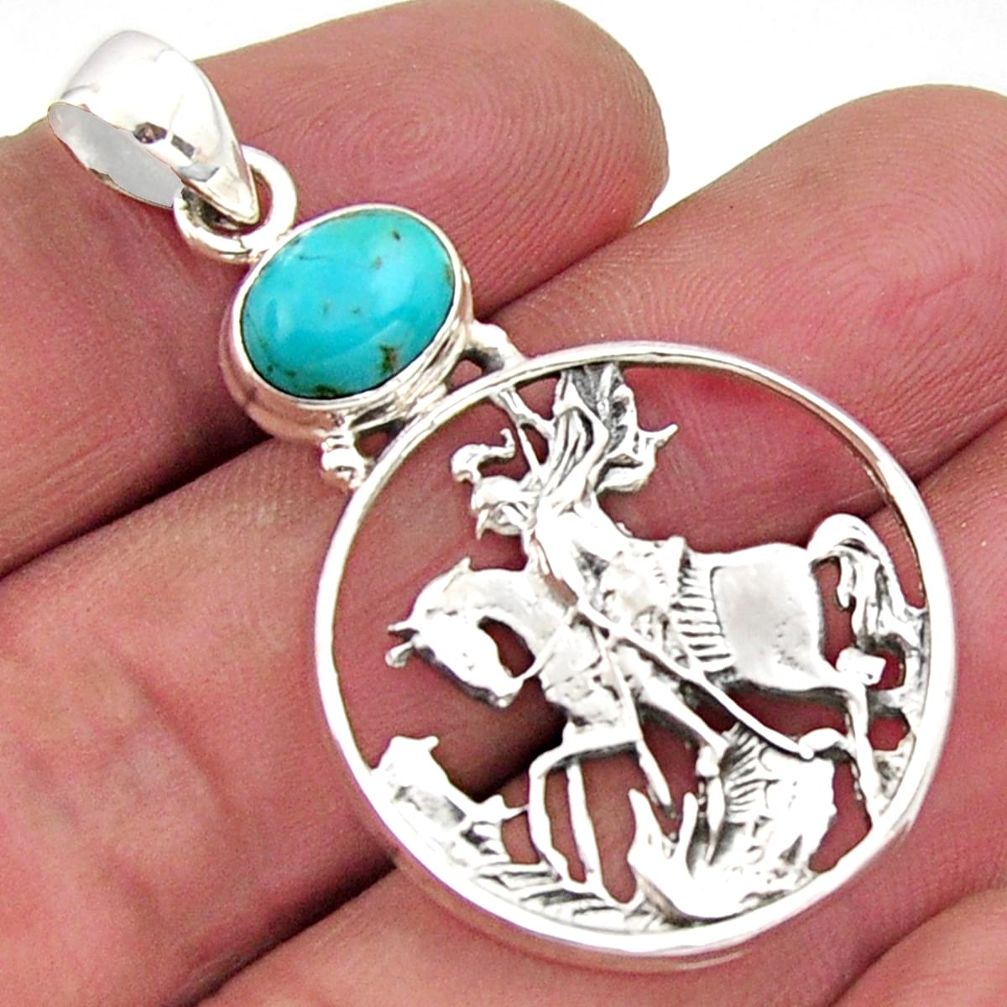 3.29cts blue arizona mohave turquoise 925 sterling silver horse pendant r2497