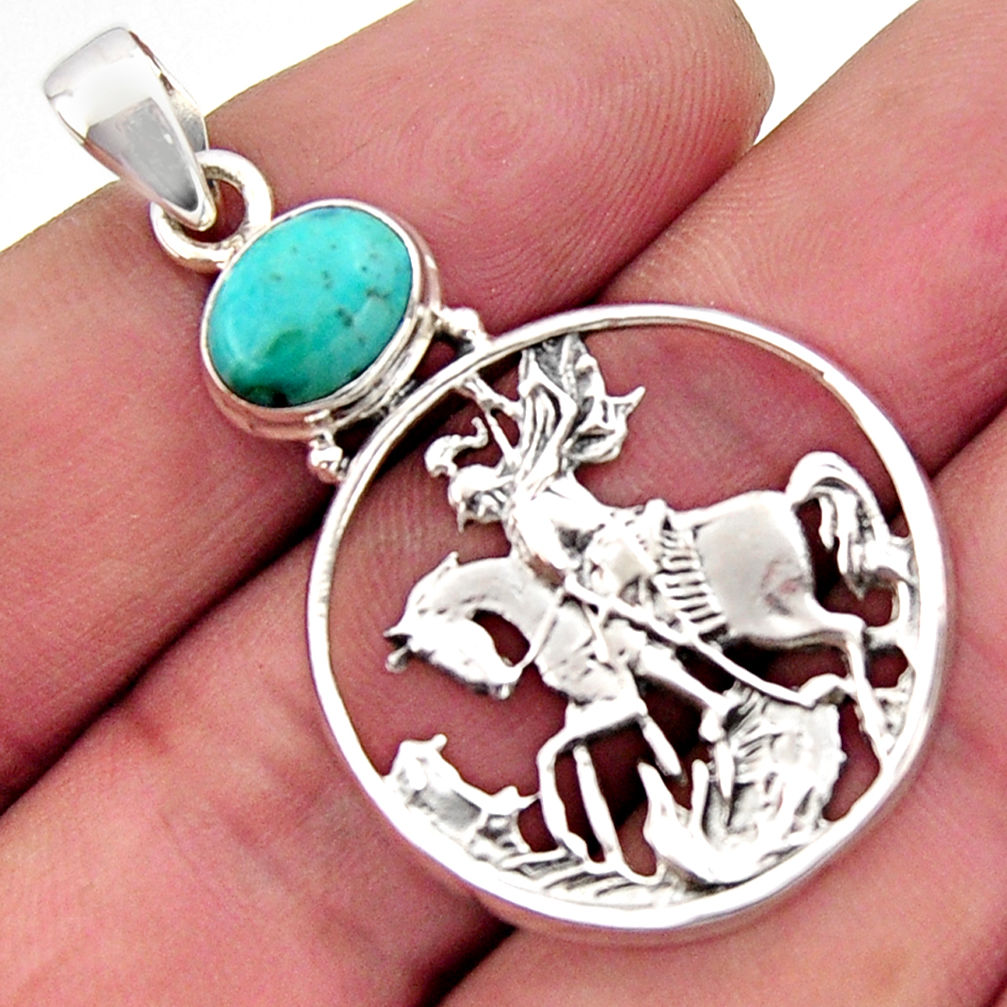 3.41cts blue arizona mohave turquoise 925 sterling silver horse pendant r2500