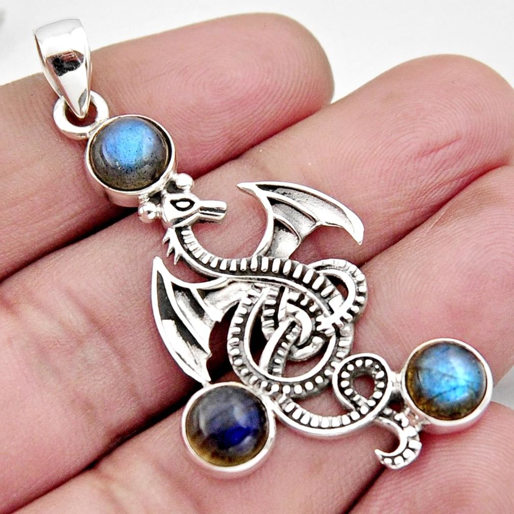 7.51cts natural blue labradorite 925 sterling silver dragon pendant r2543