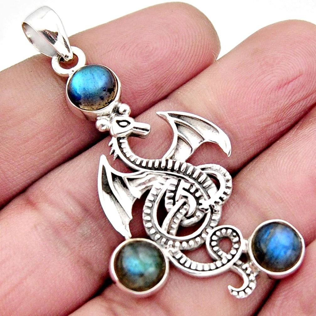 7.51cts natural blue labradorite 925 sterling silver dragon pendant r2545