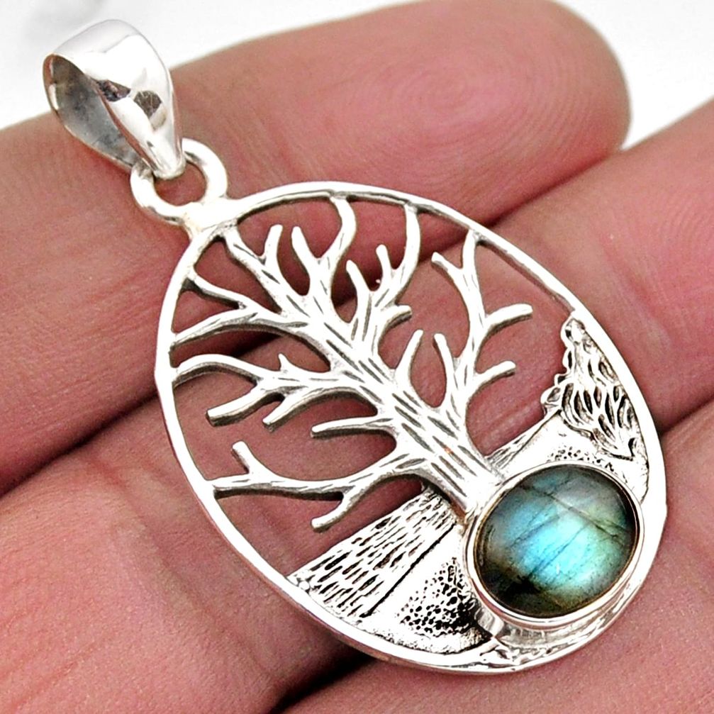 3.16cts natural blue labradorite 925 sterling silver tree of life pendant r2561