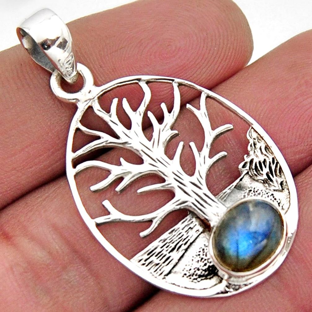 3.02cts natural blue labradorite 925 sterling silver tree of life pendant r2563