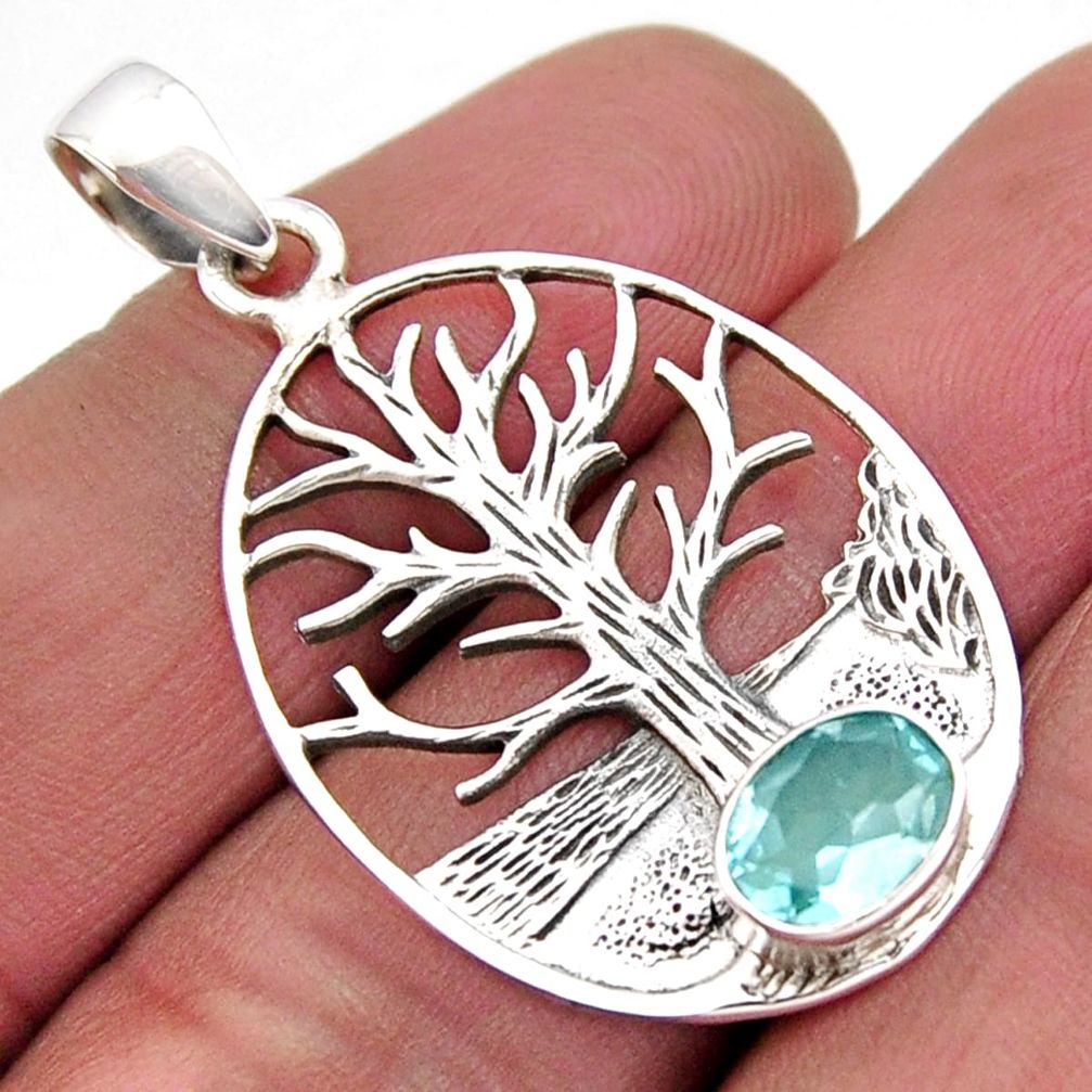 2.10cts natural blue topaz 925 sterling silver tree of life pendant r2569