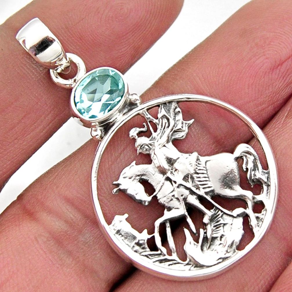 2.19cts natural blue topaz 925 sterling silver horse pendant jewelry r2570